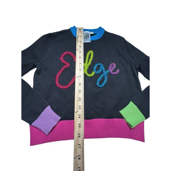 Queen Of Sparkles Women's Size 3XS Edge Rainbow Black Multicolor Sweater #U11-1 - Picture 4 of 8
